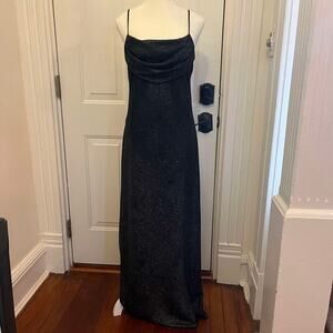 Vintage 90's Black Sparkle Cowl Neck Maxi Dress Karina Nites Size Large